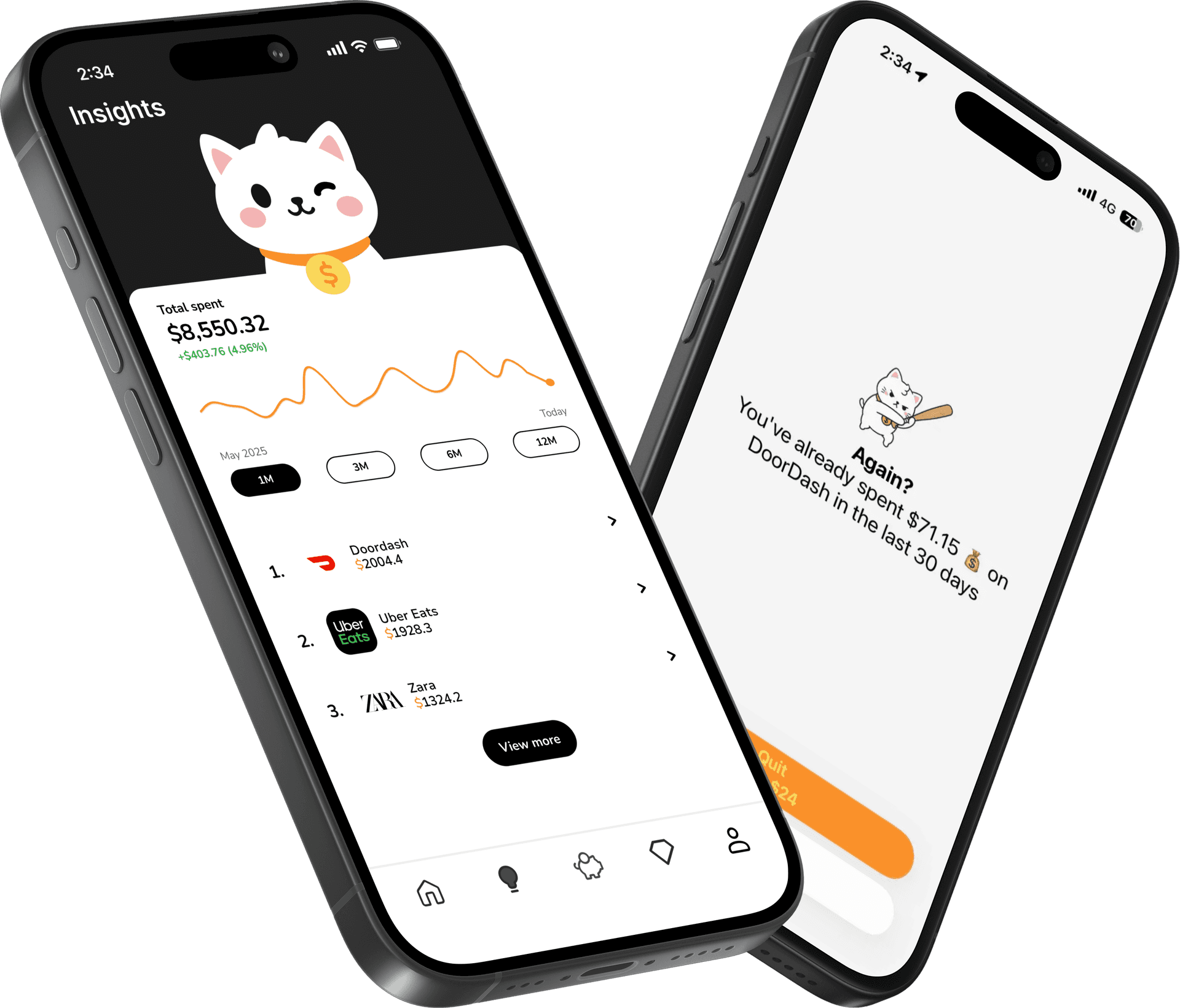 Nudge app interface showing spending insights and smart notifications
