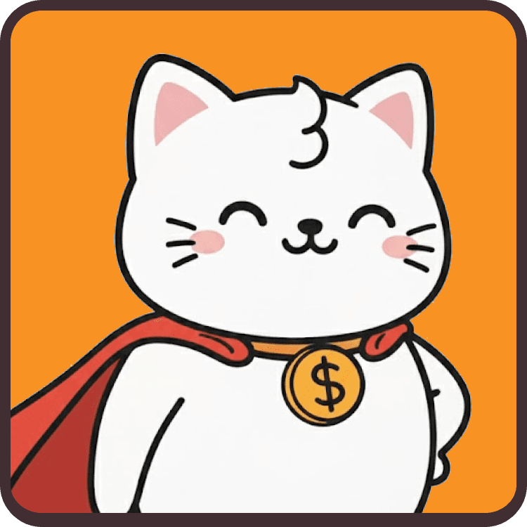Three mobile interface screens showing Neko mascot as superhero, representing plain-English spending tracking, safe-to-spend numbers, and gamified financial lessons